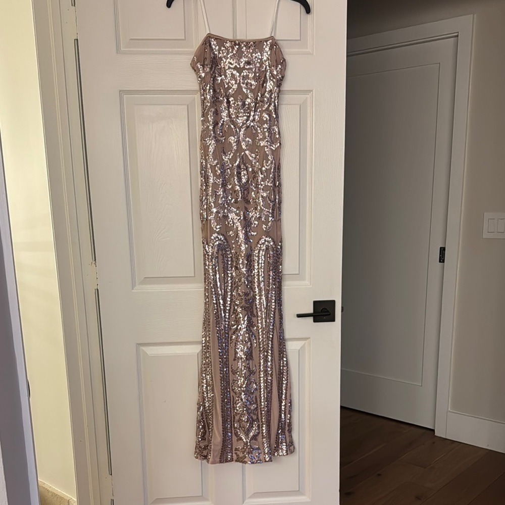 Elegant Sequin Evening Gown - Rose sequins for that elegant, monochromatic look